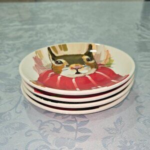 Set of 4 Magenta Woodland Critters Dessert Plates